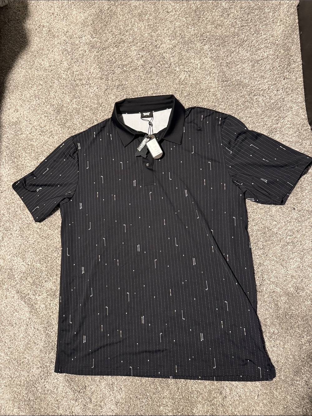 PXG Black Short-Sleeve Polo with Subtle Pinstripe golf clubs tees men’s large